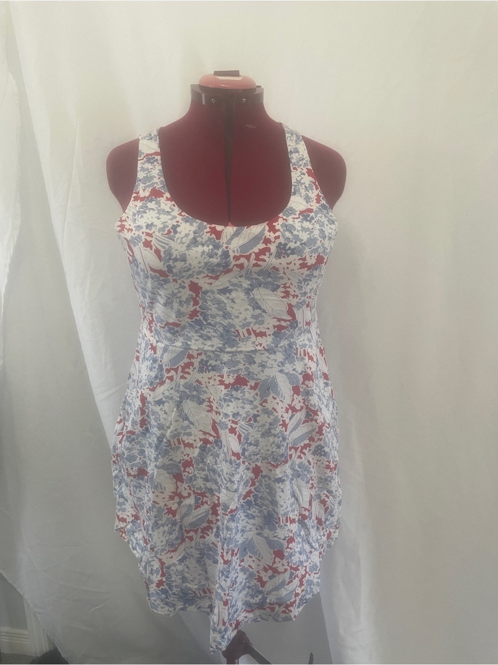 Chaps Floral Tank Dress in Blue and Red